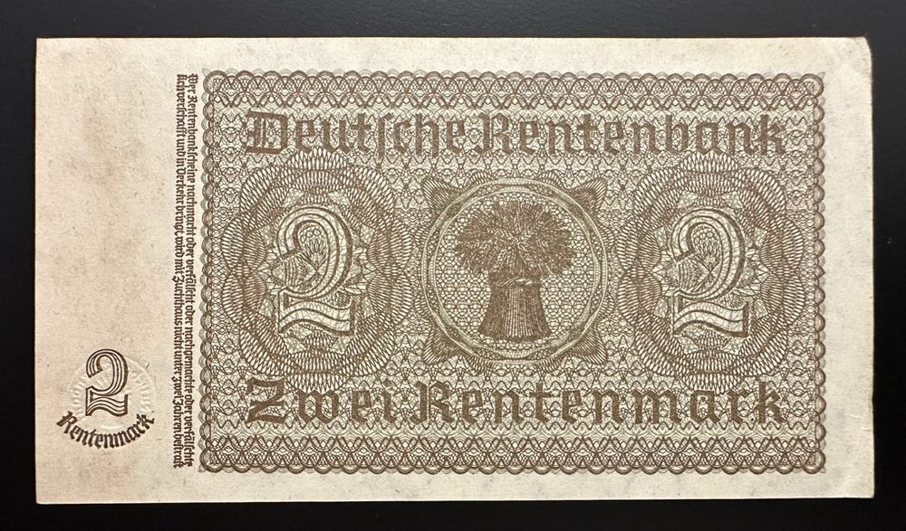 Reichsbanknote 1937 Zwei Rentenmark (Gebraucht) in Watt für CHF 1 – mit ...