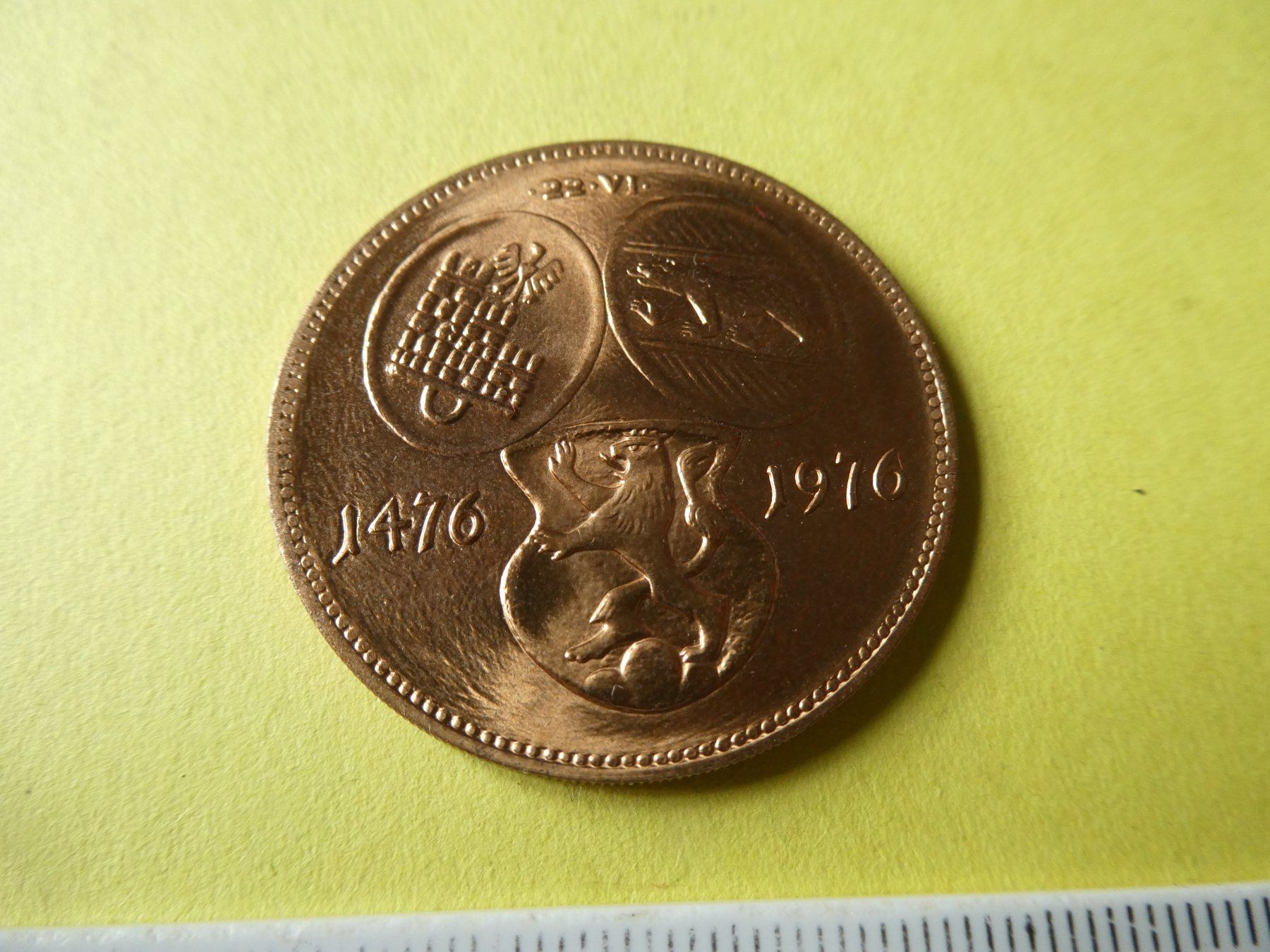 Medaillen: Medaille 38 mm,  Murten 1476 - 1976 – Gebraucht aus Hinterforst von Rohusri 1
