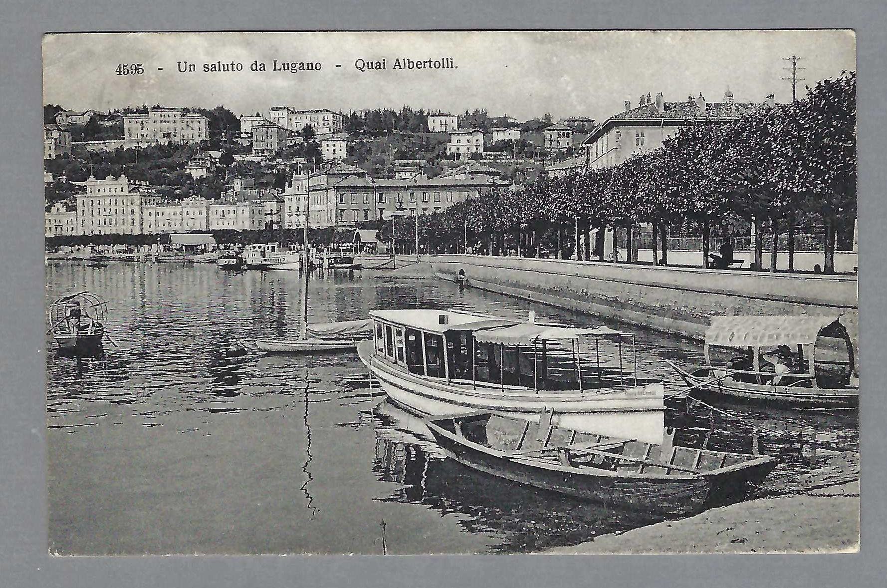 Cartoline postali: 1913, LUGANO, QUAI ALBERTOLLI CON BARCHE – Usato da Pura venduto da ulisse1957