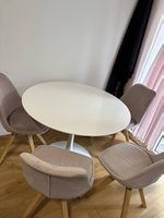 Esstisch rund Ø 100 cm mit 4 Stühlen  weiß / rosa-beige