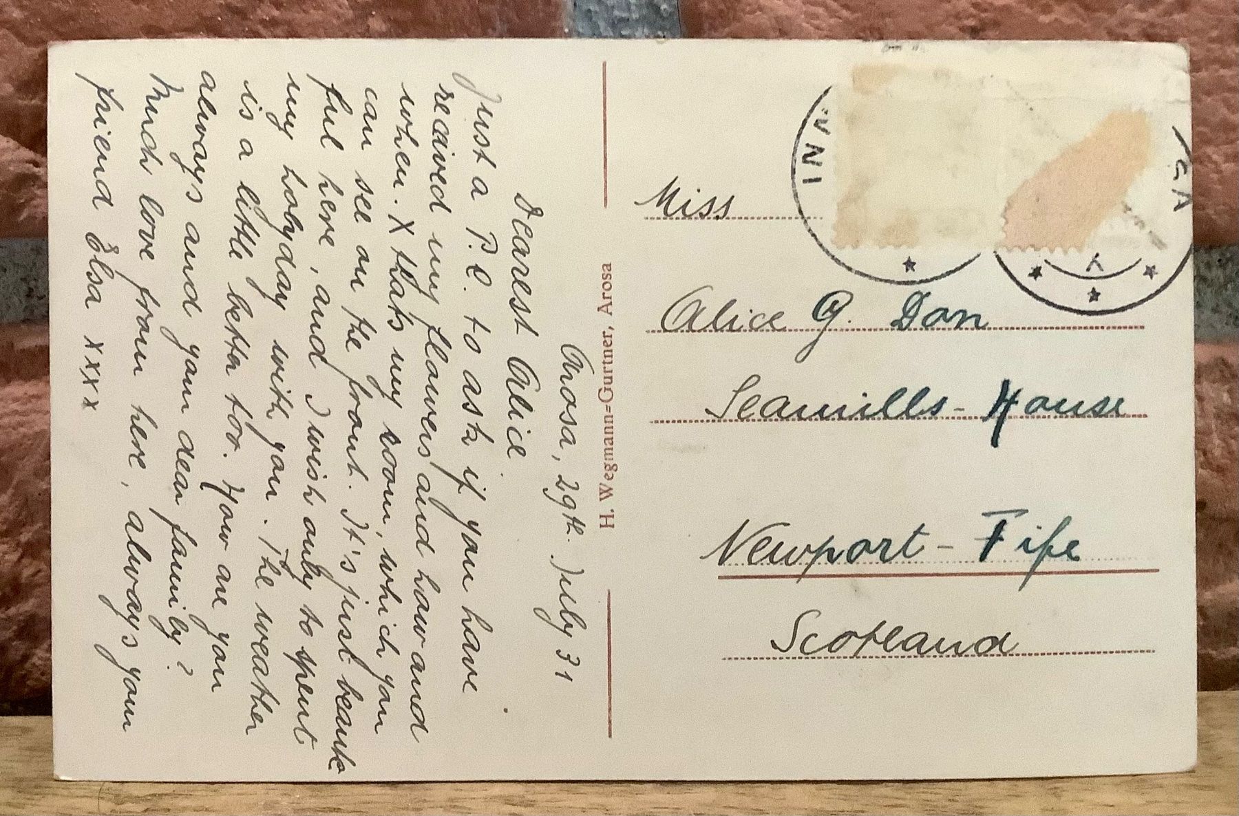 Cartoline postali: 1931 - INNER AROSA mit Weisshorn – Usato da Root venduto da ENGLAND-TREASURES 2