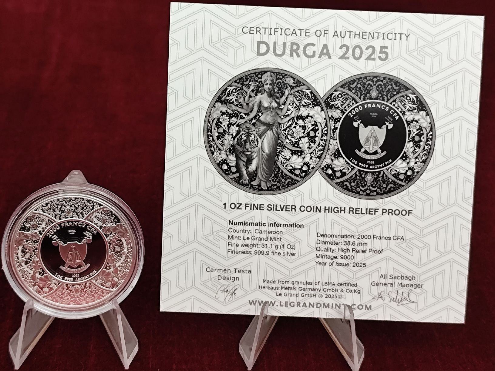 Tutti le monete: 1 OZ Silbermünze Durga 2025 – Nuovo e nell'imballaggio originale da Diepoldsau venduto da Unique-Coins 2