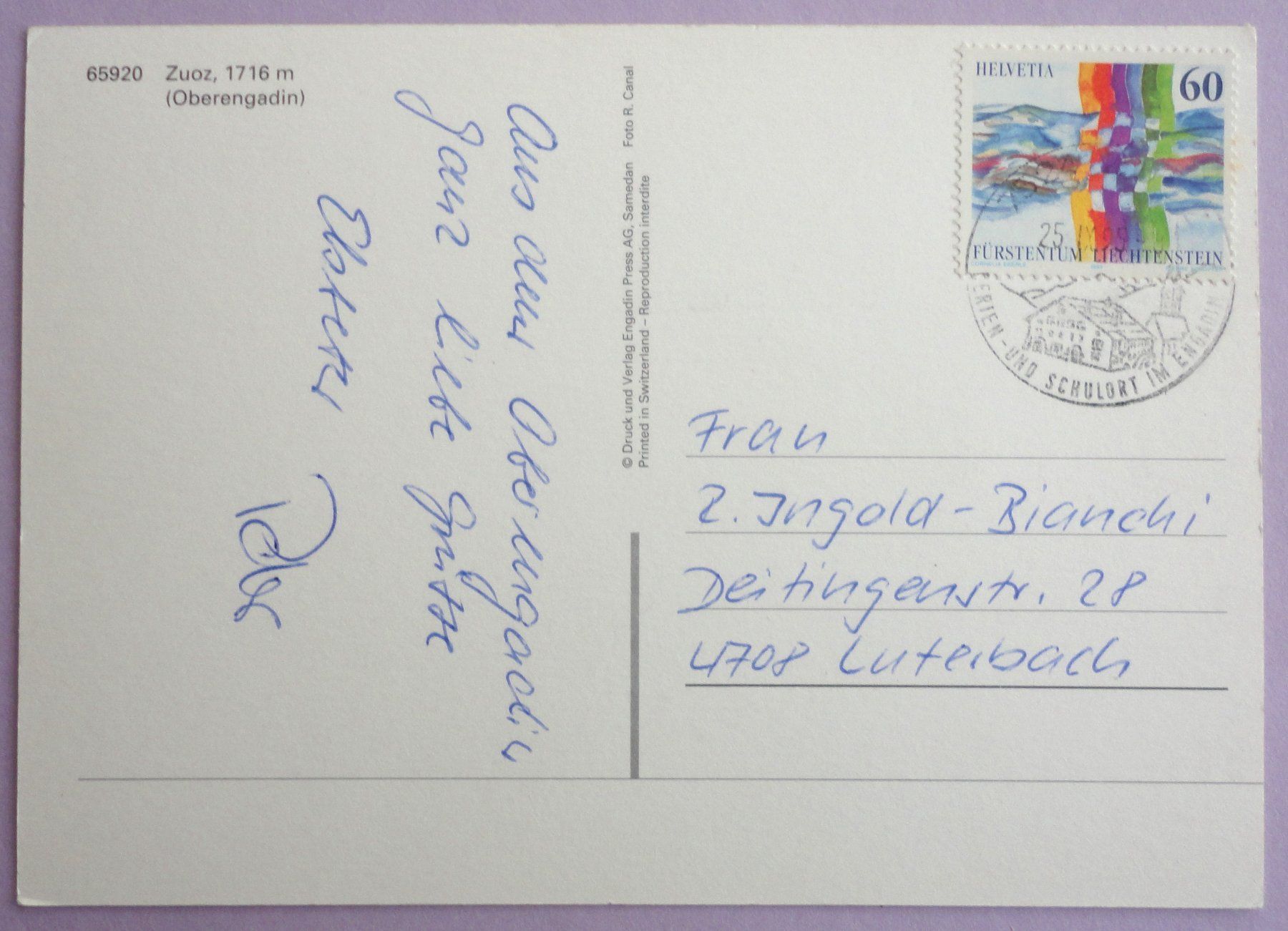 Cartes postales: Zuoz, 1716 m – D'occasion à Fétigny par Billy2miny 1