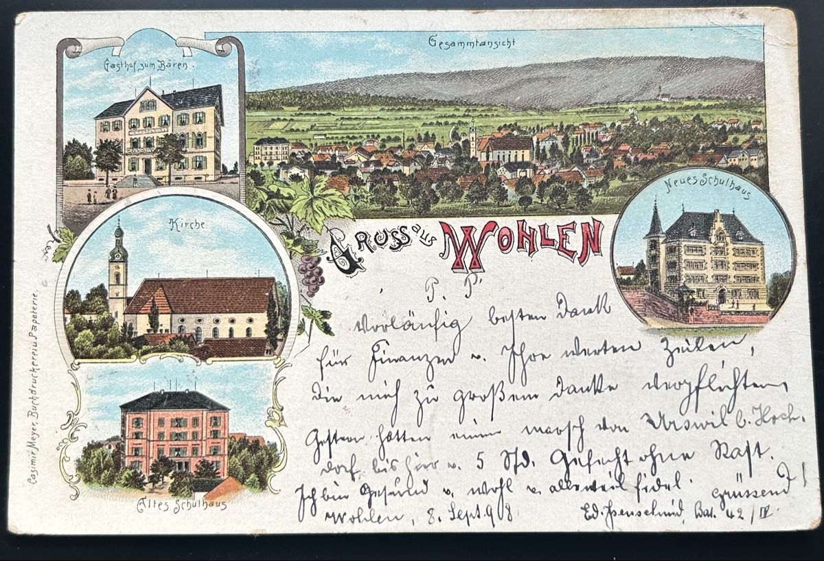 Cartoline postali: Gruss aus Wohlen Litho  – Usato da Horw venduto da Tellbub
