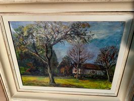 Huile sur toile, J. Sialincato paysage automne suisse