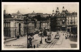 Zürich, Bahnhofsplatz mit Strassenbahn