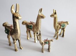 Peru: 4 wunderschöne Bronze Lama Figuren, Neu!