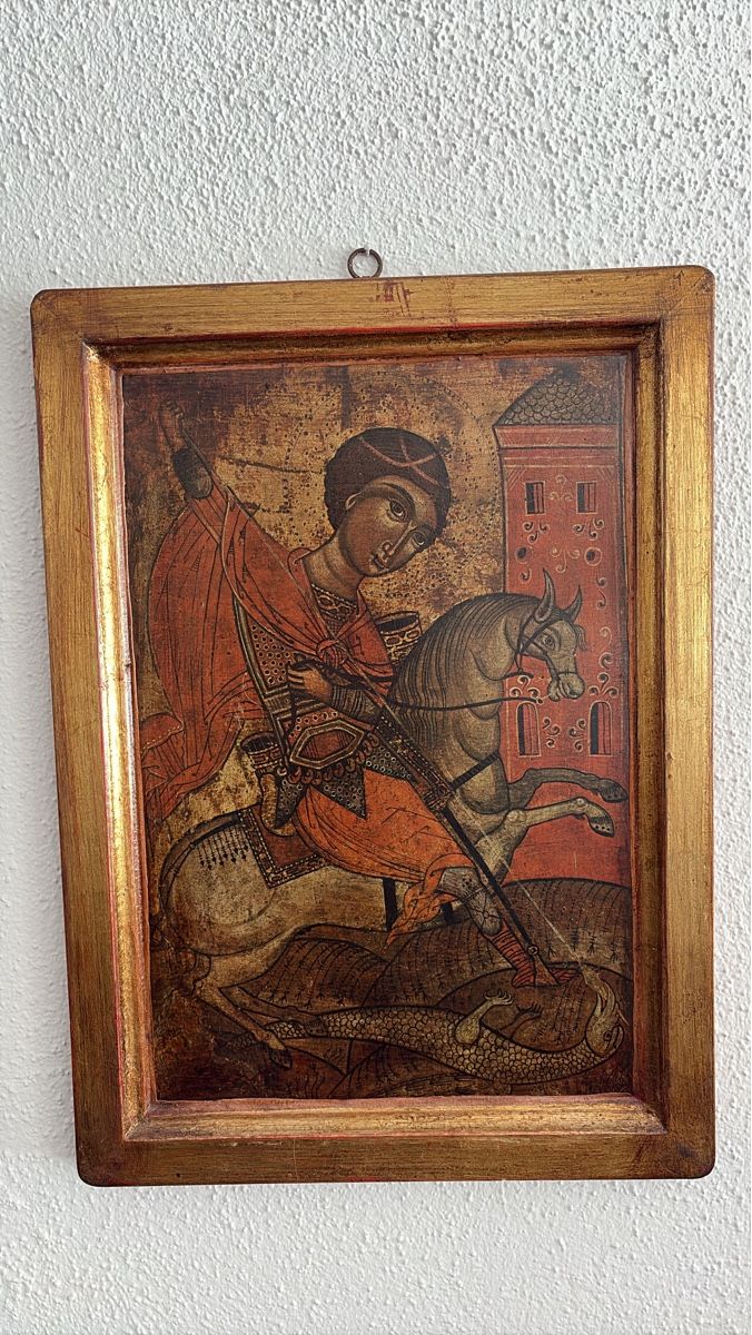 Gemälde: Ikone, Heiliger Georg Drachentöter,Bild 54x38cm – Gebraucht aus Pratteln von stefan456