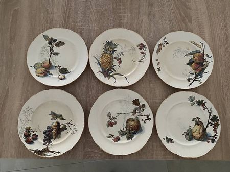 6x Piatti Villeroy e Boch da dessert vintage dipinta a mano