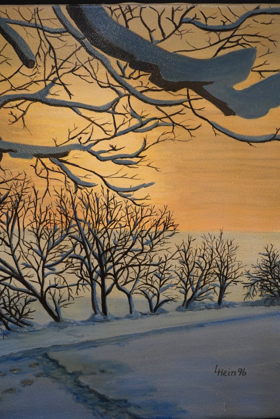 Gemälde: Winterliche Landschaft -Bäumen, Schnee & Sonne S314 – Gebraucht aus Basel von B.W.B. 4