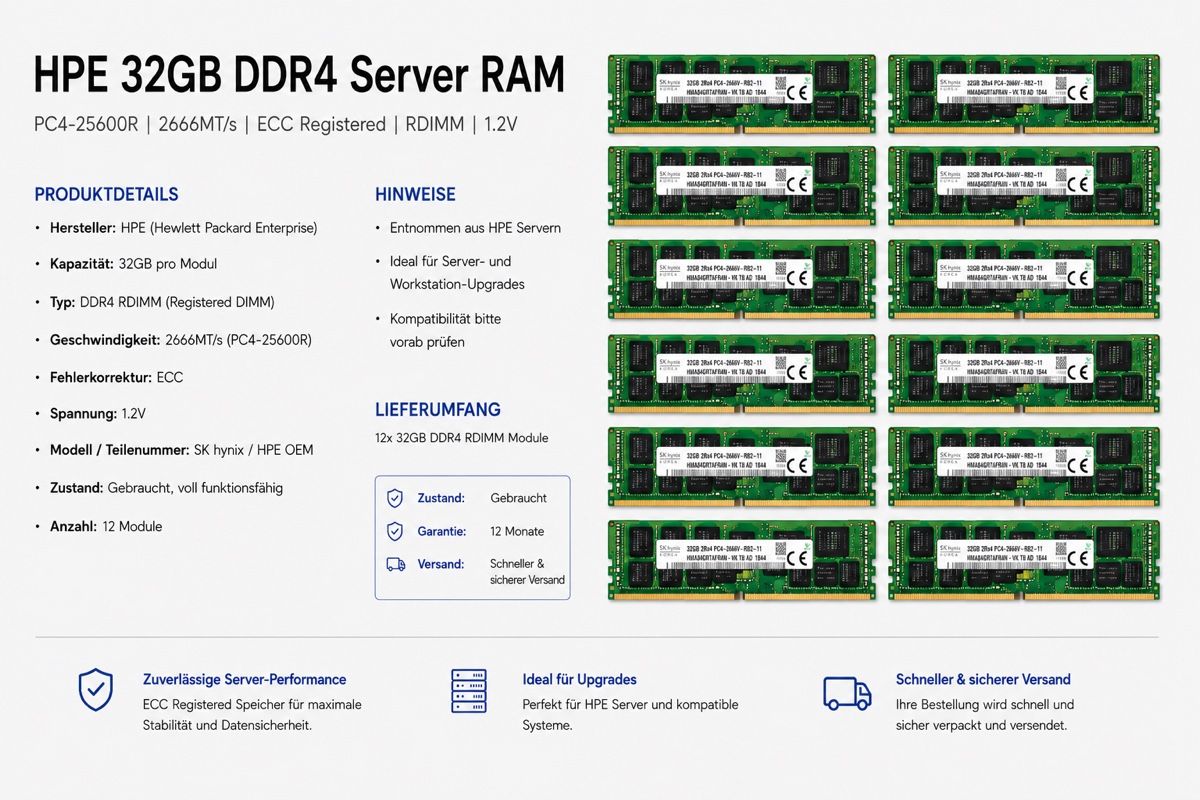 Hewlett Packard Mémoires / RAM: 12x HPE 32GB DDR4 Server RAM – D'occasion à Geroldswil par IT-REPAIR-CAFE.SPACE