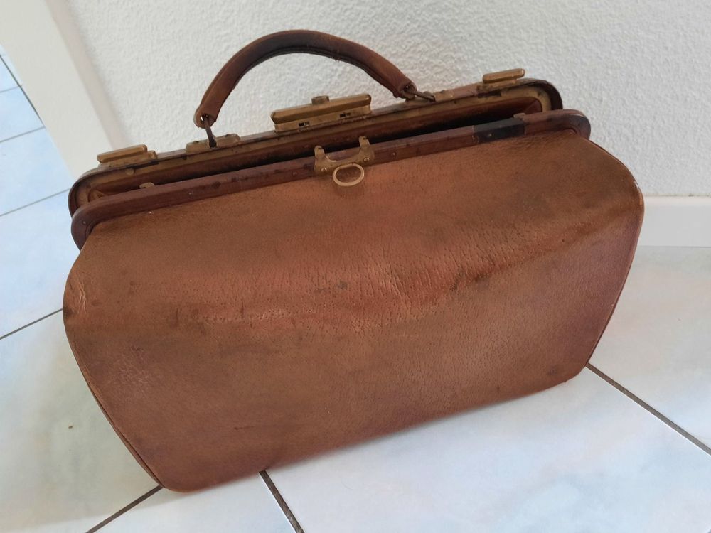 Ancien Sac En Cuir Vintage, Bagage Cabine Week-end, Rétro