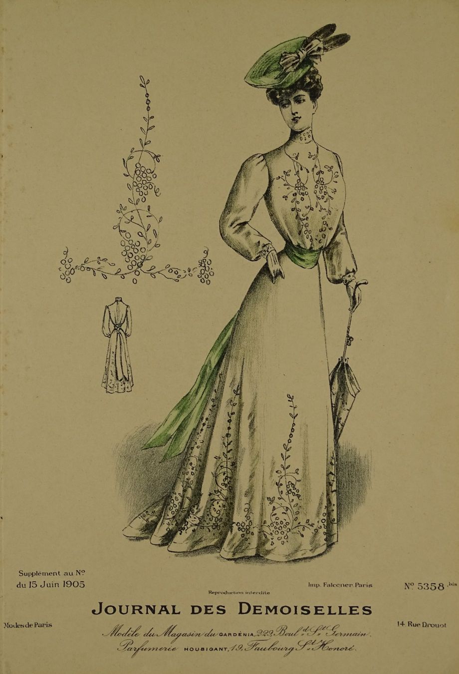 Stiche: MODE, JUGENDSTIL, LITHOGRAPHIE 1905 – Gebraucht aus Grüningen von Kartensammler 1