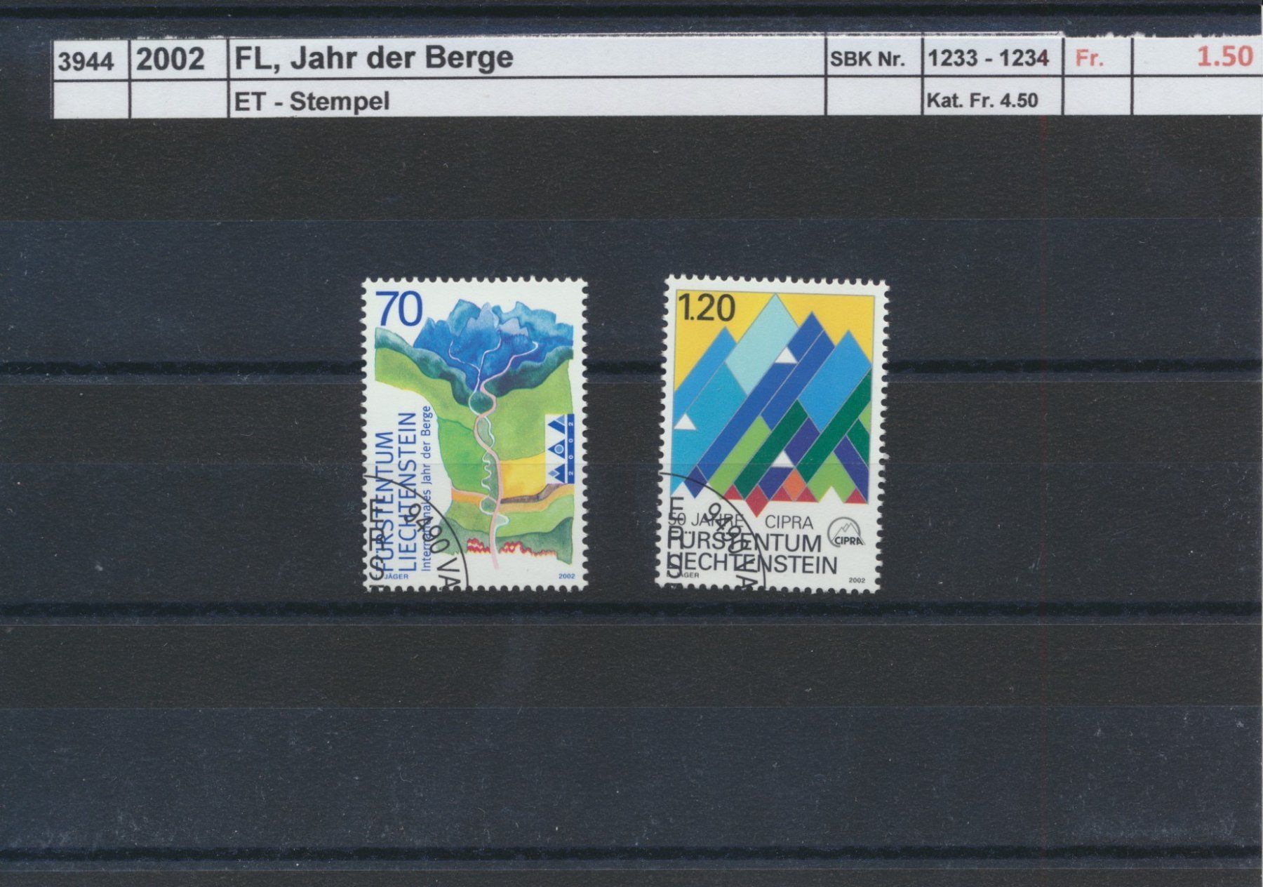 Alle Briefmarken: 2002 FL, "Jahr der Berge", ET - Stempel – Gebraucht aus Winterthur von Zupogeru