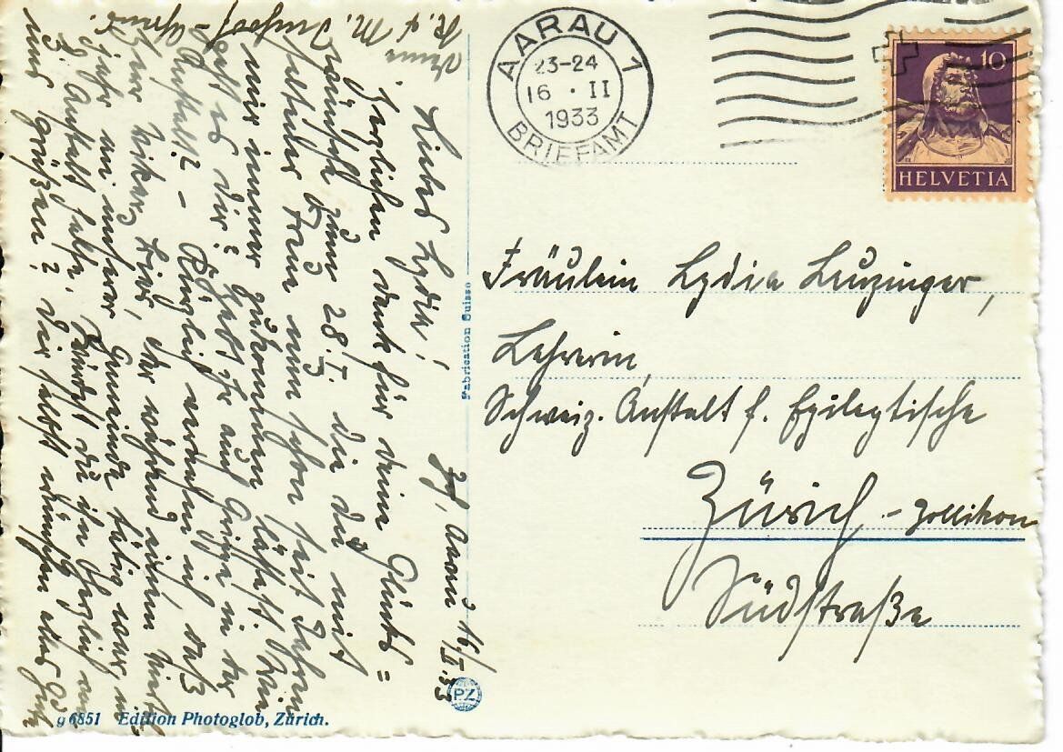 Cartoline postali: Aarau Zollrain 1933 – Usato da Hochdorf venduto da Ziegel-16 1