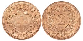 2 Rappen von 1929 (Stempelglanz)