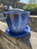 Blauer Keramiktopf mit Untersetzer - Frühling kann kommen!