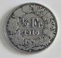 1/2 Fr. Helvetia 1910 Silber Münze guter Zustand