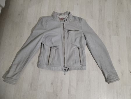 Damen-Echtlederjacke Saint Tropez hellgrau Grösse M 