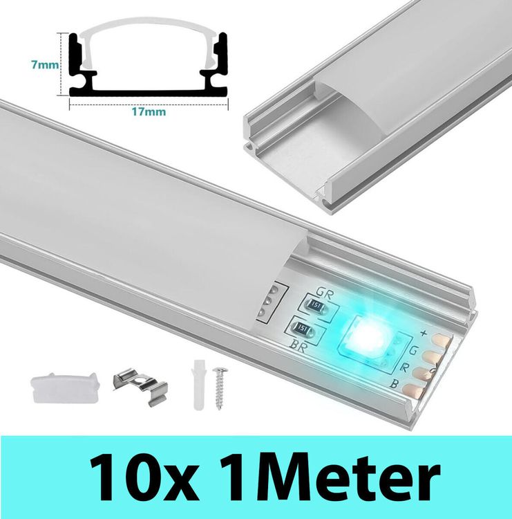 KSIBNW LED Aluprofil 1M - 10 Stück Mit Milchglas-Abdeckung