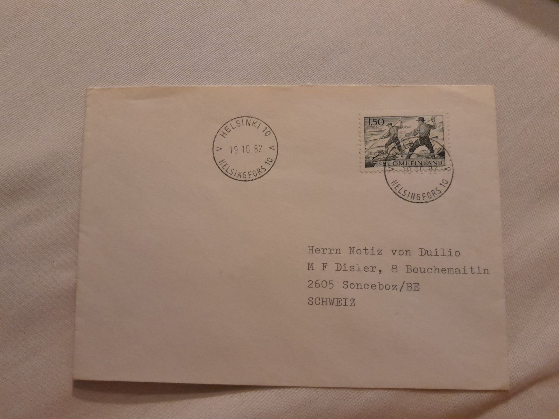 Alle Briefmarken: Enveloppe Finlande Helsinki 19.10.1982 – Gebraucht aus Marly von globetrotter1723