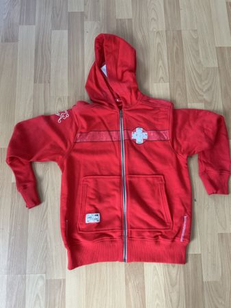 Rot Kapuzenpullover Puma mit Schweizer Kreuz & Logo, Grösse 