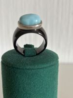 Bague Argent 925 Plaquée Rhodium Noir avec Larimar Naturel