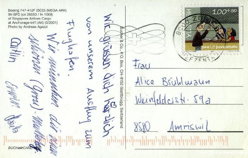 Cartoline postali: Singapur Airlines - Boing 747 + 2004 – Usato da Emmenbrücke venduto da teestube 1
