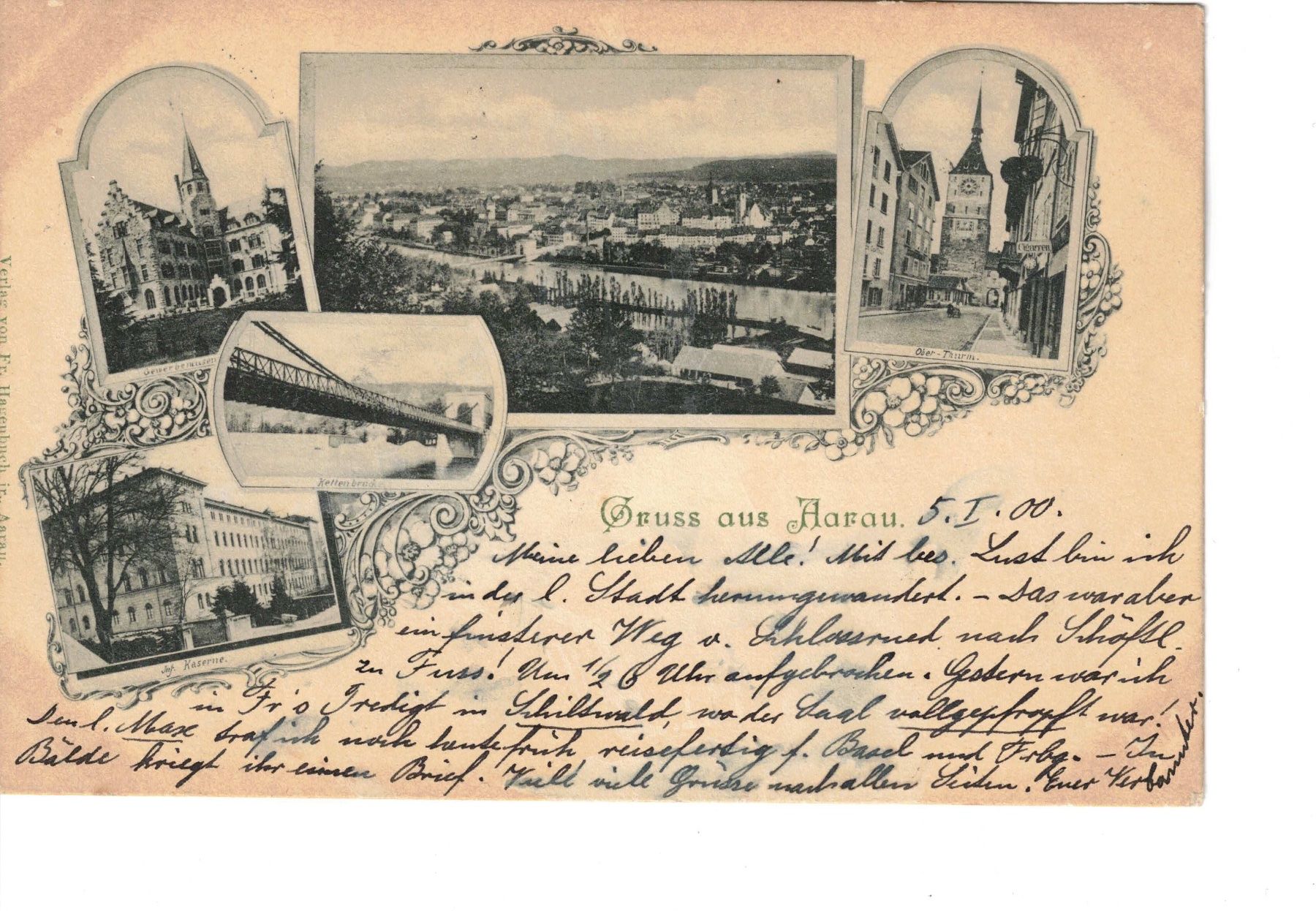 Cartoline postali: AK Gruss aus Aarau 5 Bild – Usato da Bottmingen venduto da Golferin