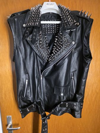 Giacca pelle uomo senza manica borchiata taglia XL rock punk