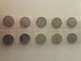 Deutsches Reich 50 Reichspfennig Muenzen, 10 Stueck