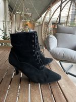 Bottines lacées noires en daim, taille 39, talon 6 cm
