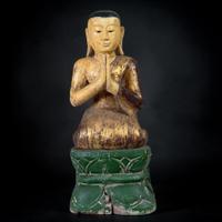 Buddha Schüler Moggallana Mönch Skulptur Holz Statue Burma