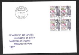 FDC W66 Viererblock Unwetter in der Schweiz ET Bern 7.9.1987