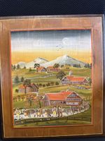 Alpenlandschaft Bauernhaus mit Kühen Holzmalerei Unikat