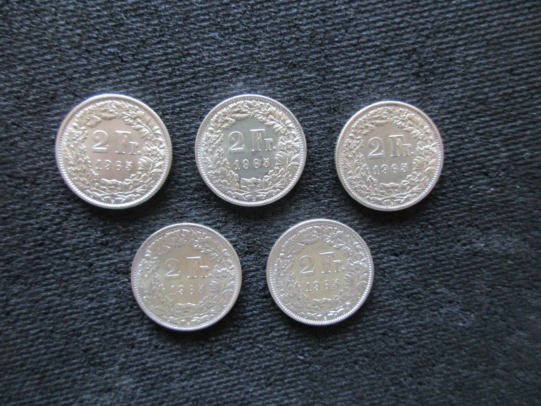 Tutti le monete: 5 Schweizer SILBER Zweifränkler von 1965 – Usato da Schafisheim venduto da reno007