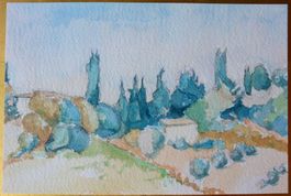 Bild Gemälde Aquarell: Hügel im Sommer, 1980-1990