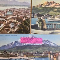 3x Antike Ansichtskarten Luzern Seebrücke mit Pilatus