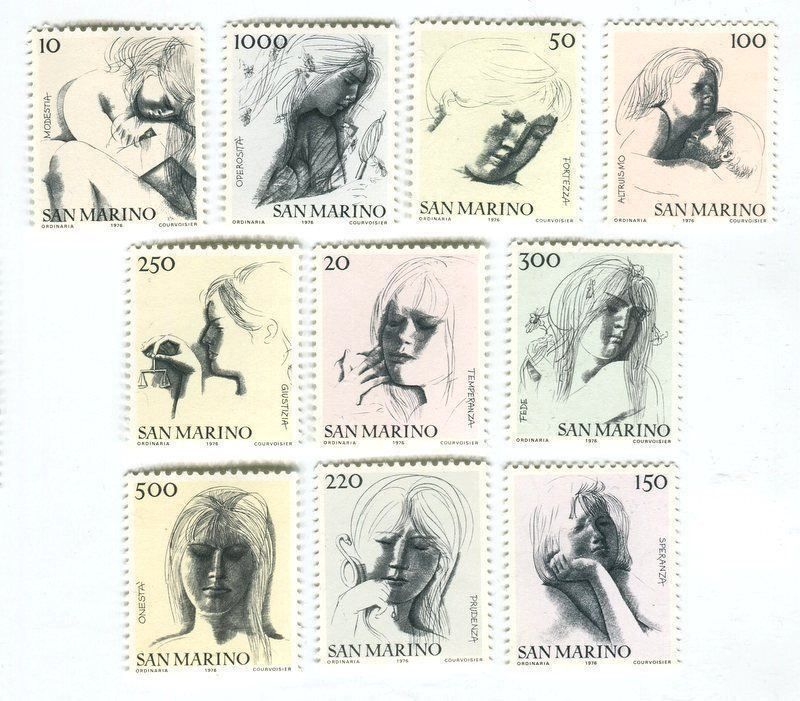 Tutti i francobolli: Briefmarken "Frauen. Eigenschaften" San Marino – Nuovo e nell'imballaggio originale da Basel venduto da Butsch5