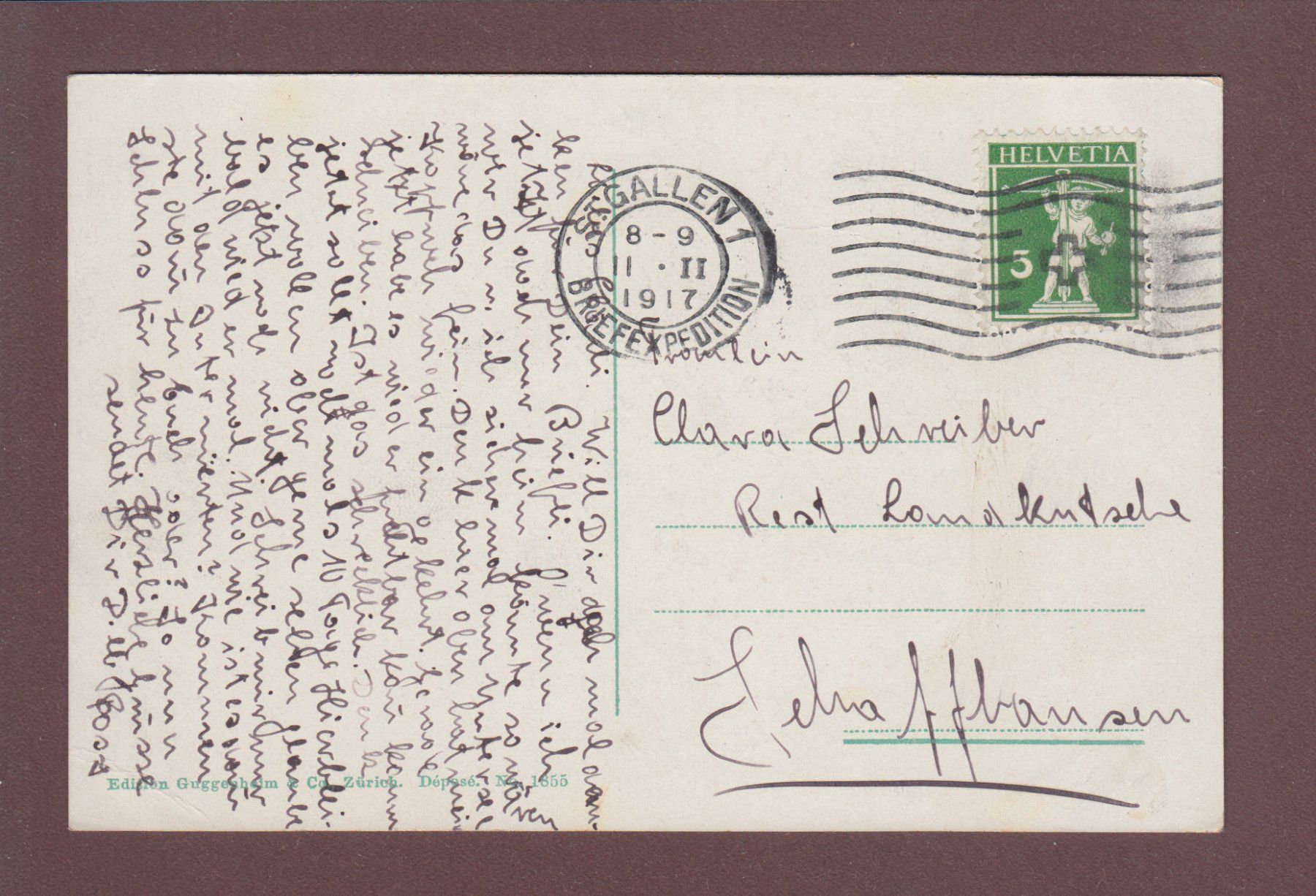 Cartoline postali: ST. GALLEN - Tonhalle - 1917 // Eckbug // – Usato da Pully venduto da nicecards 1