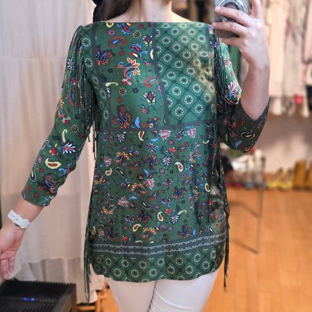 Grüne Tunika mit Fransen Boho Style Gr. S