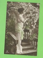 Antik Postkarte Dame Jugendstil Frühling