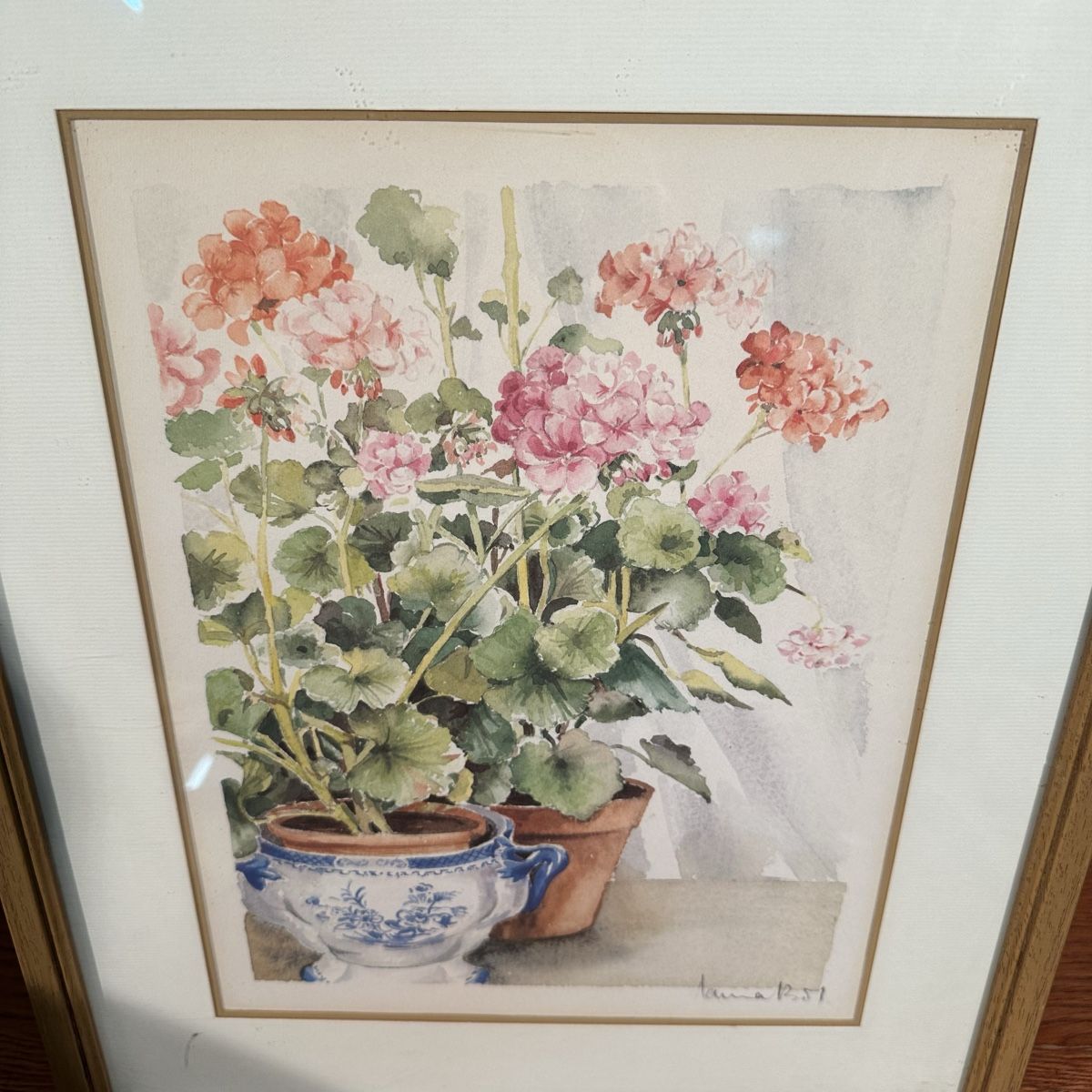 Dipinti: Aquarelle originale encadrée - Fleurs et pot – Usato da Lausanne venduto da artnouveau04 3