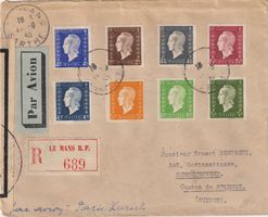 Zensurbrief France Luftpost Toll frankiert Sept. 1945