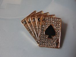 Brosche Pokerblatt mit Strasssteinen, neuwertig