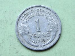 1 Franc France 1945 C Morlon Aluminium, rare