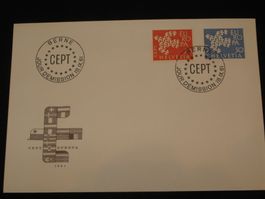 Werbemarken Europa FDC 1961 Nr. 379 + 380 "SchwarmTauben"