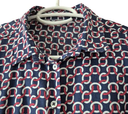 Damen Bluse Kettenmuster Blau Rot Weiss Gr. M 38/40 Top