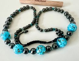 Prachtvolle Design Long Kette - Hämatit & Murano Glas - 70cm