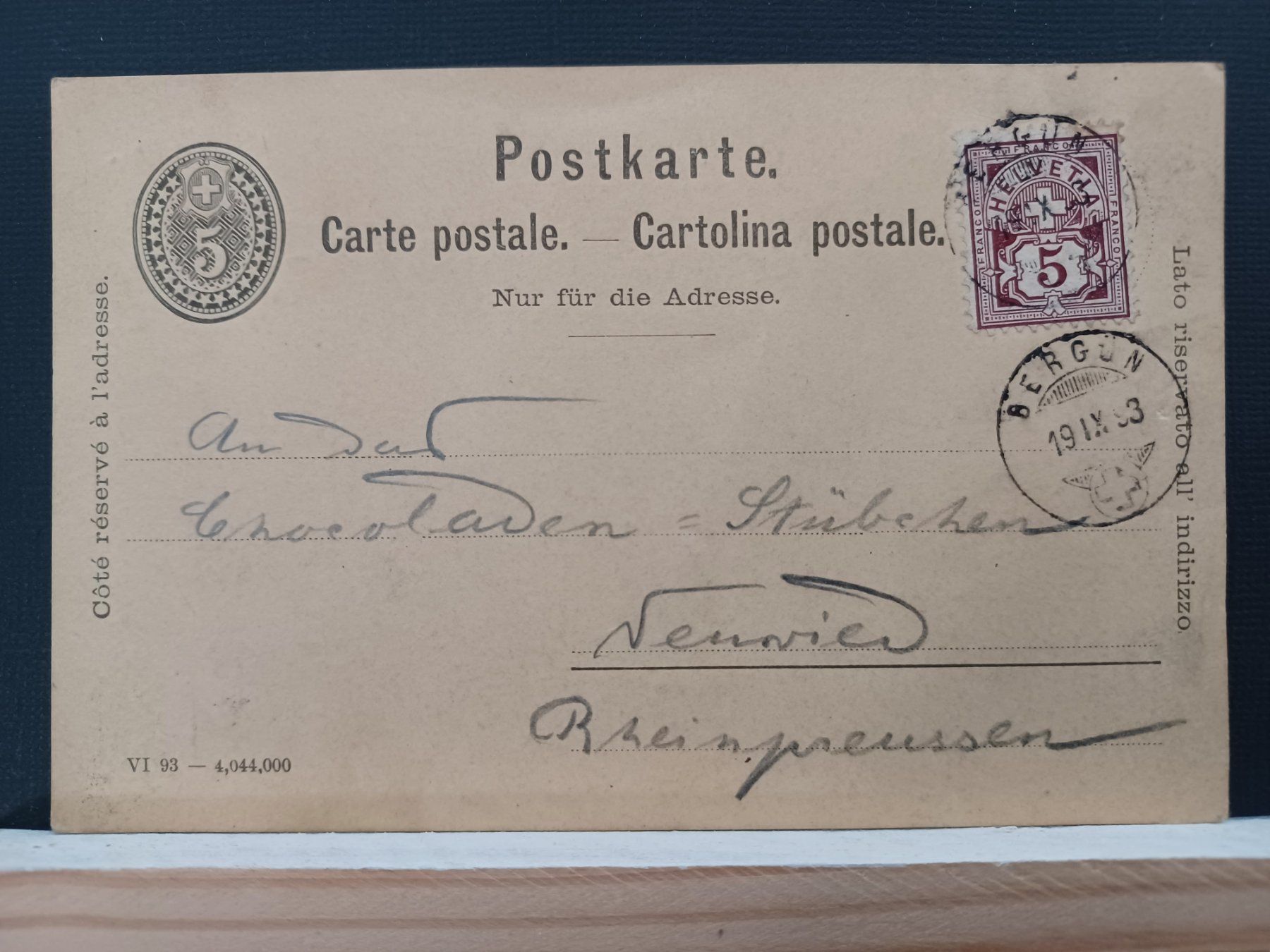 Tutti i francobolli: GR, Postkarte ab Bergün, 1893 – Usato da Aarau Rohr venduto da mgvw